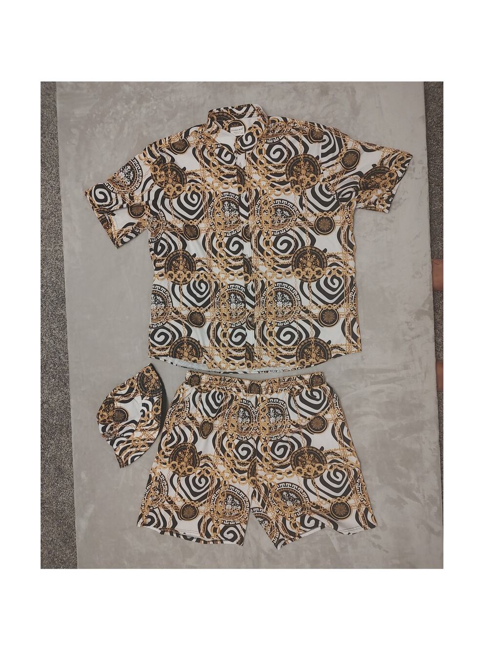 Fohemr Mens Luxury Baroque Three Piece Matching Set Shirt Shorts & Hat Size  4XL